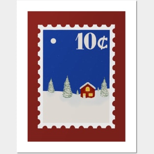 Cozy winter cabin stamp Posters and Art